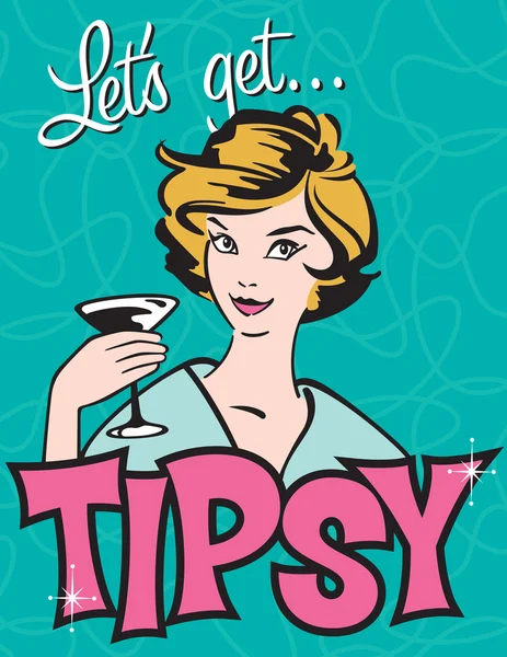Lets Get Tipsy retro cocktail design — Stock Vector