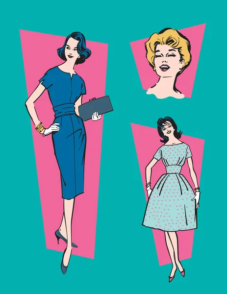 Retro 1950s Women — Stock Vector