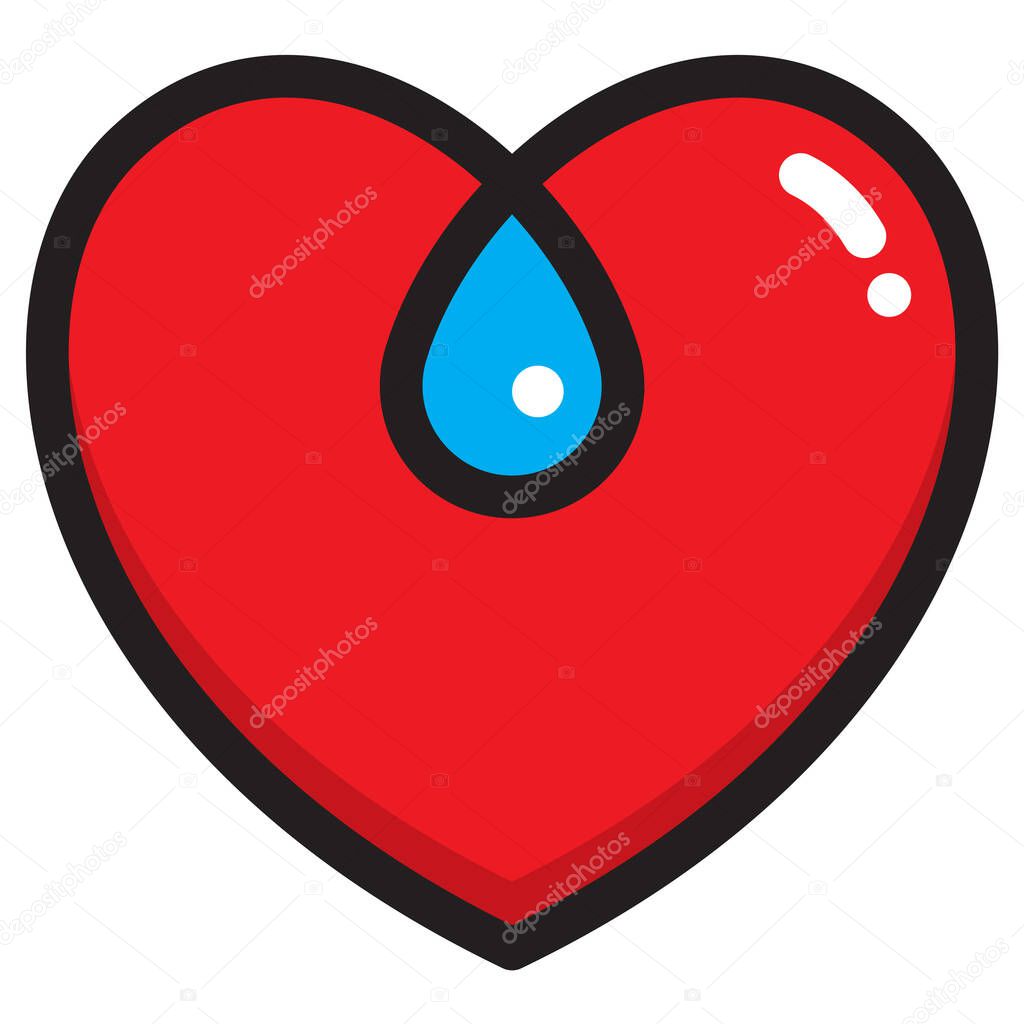 Heart entwined with tear drop symbol.Heavy outline vector illustration of heart shape combined with tear drop to symbolize heartache or lost love.