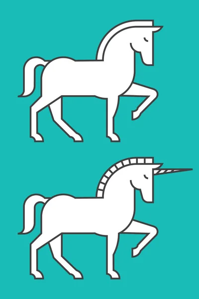 Paard Eenhoorn Vector Illustraties Set Van Twee Vereenvoudigde Tekeningen Van — Stockvector