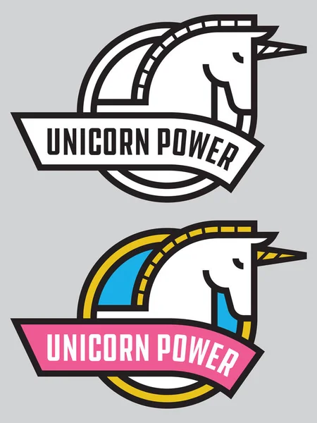 Unicorn Power Vector Badge Logo Cute Vector Illustration Stylized Bold — Stock Vector