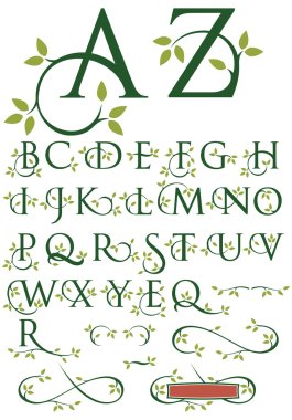 Ornate Swash Alphabet with Leaves