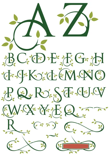 Ornate Swash Alphabet with Leaves — Stock Vector