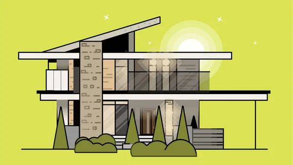 Schöne Vektortrendige Darstellung Eines Gebäudes Mit Sonnenschein Und Glas — Stockvektor