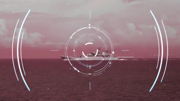 Interfaccia a vista drone che ha rilevato una nave da guerra come bersaglio — Video Stock