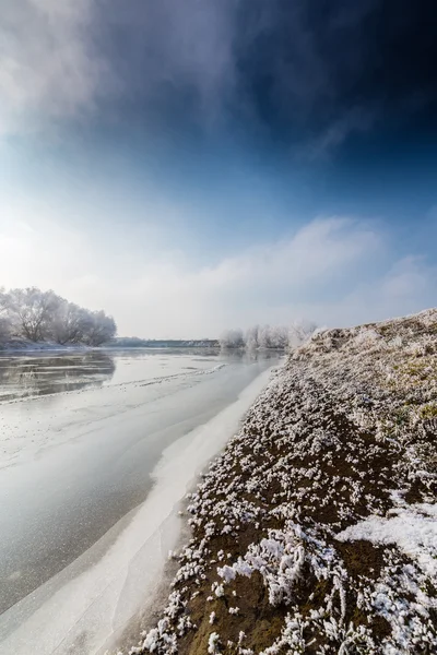 Paisajes invernales, con ríos y árboles congelados — Foto de Stock