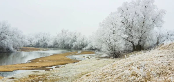 Winter Scenery Remote Rural Area Europe Frost Covered Fields Country — Foto de Stock