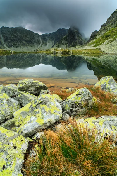 Alpine scenery in the Alps, with sunset clouds and glacier lake — Stock Photo, Image