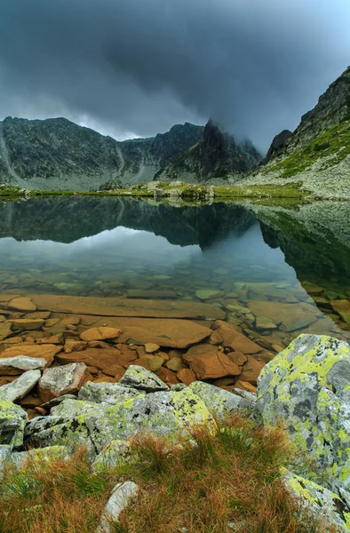 Альпийский пейзаж в Альпах, с облаками заката и ледниковым озером — стоковое фото