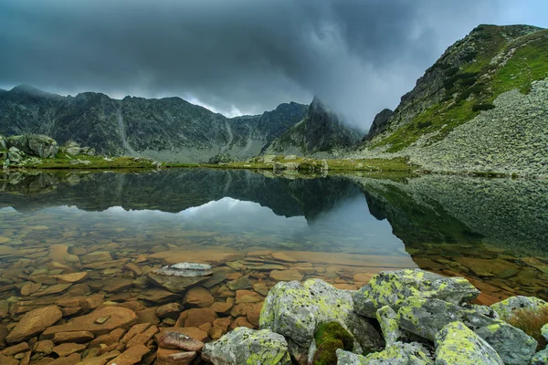 Alpine Landschaft in den Alpen, mit Sonnenuntergangswolken und Gletschersee — Stockfoto