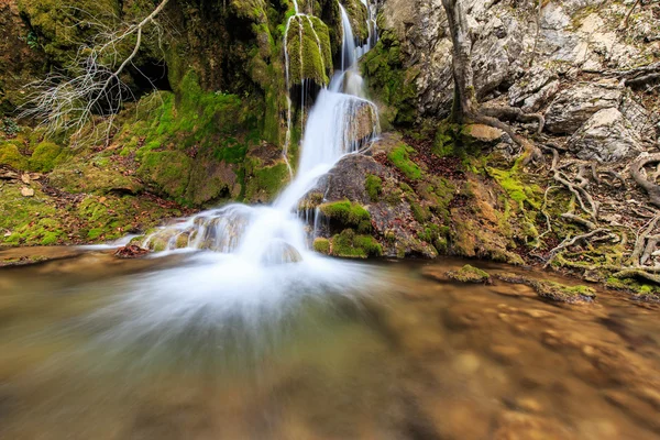 Krásný podzimní listí, vodopády a horských potok — Stock fotografie