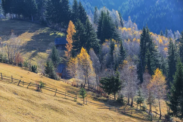 Podzimní krajina ve venkovské oblasti v horách — Stock fotografie