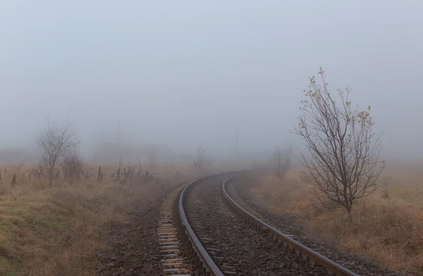 Железная дорога в тумане — стоковое фото