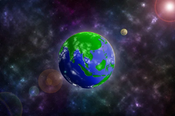 Image Illustration Simulated Earth Blue Green Planet Colorful Galaxy Space — Stock Photo, Image