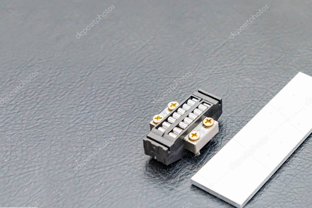 dual roller compact linear guide for high load performance and rigidity accuracy position movement on table with copy space