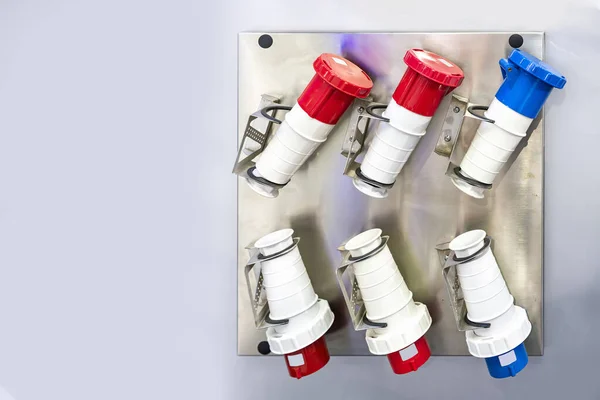 red blue color electric machine power plug and socket connector for electrical high voltage in industrial copy space
