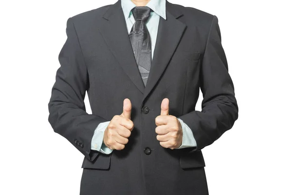 Portret Biznesmena Noszącego Garnitur Dwa Kciuki Góry Koncepcja Dobry Doskonały — Zdjęcie stockowe