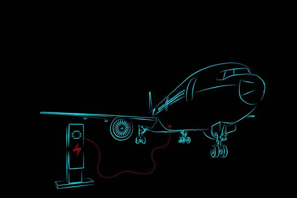 Desenho Ilustração Luz Azul Cor Contorno Forma Estação Carregador Aeronaves — Fotografia de Stock