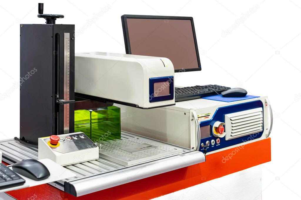 Laser marking or engraving machine for write letter or various graphic image symbol etc. of business or industrial with computer monitor and screen isolated with clipping path