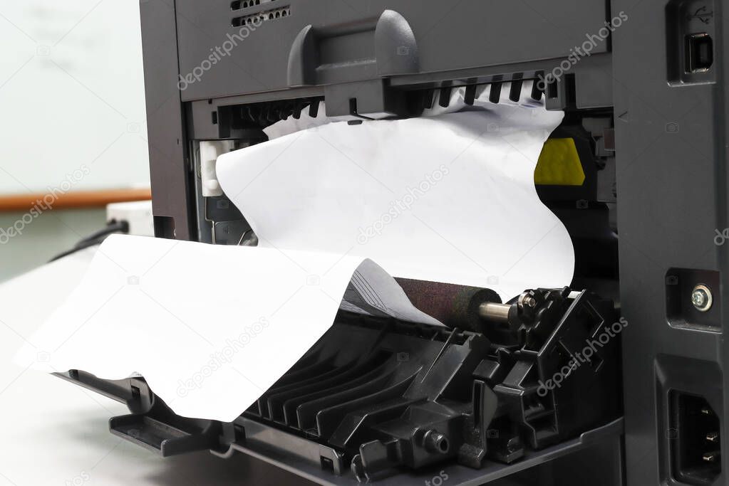 Paper Stuck, Paper Jam In Printer At Office
