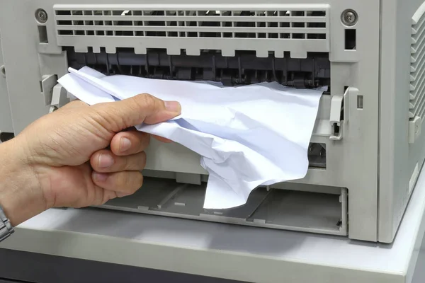 Technicians Removing Paper Stuck Paper Jam Printer Office Royalty Free Stock Images