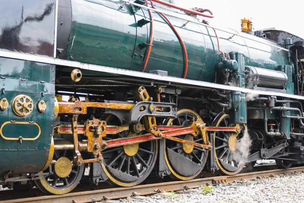 Ruota Del Treno Della Locomotiva Vapore Prepara Partire Avviare Generatore — Foto Stock