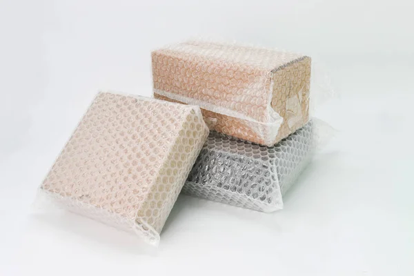 Bubbles Covering Box Bubble Wrap Protection Product Cracked Insurance Transit — Stock Photo, Image