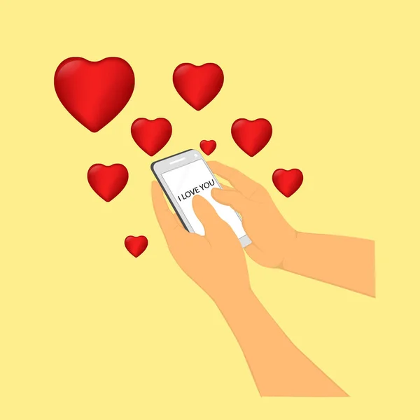 Resim Grafikleri Ele Tutuşur Seni Seviyorum Yazısını Telefon Konsepti Sevgililer — Stok Vektör