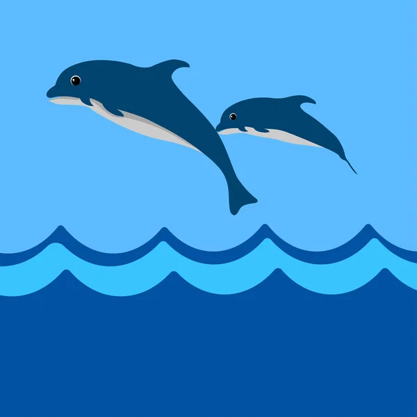 Lindo Delfín Peces Feliz Salto Con Onda Vector Ilustración — Vector de stock