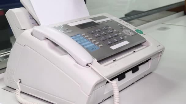 Hand Man Using Fax Machine Office Equipment Data Transmission — Stock Video