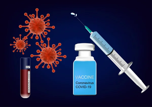 Injekční Stříkačka Vakcinační Kovid Koronaviru Pozitivním Krevním Testem — Stockový vektor