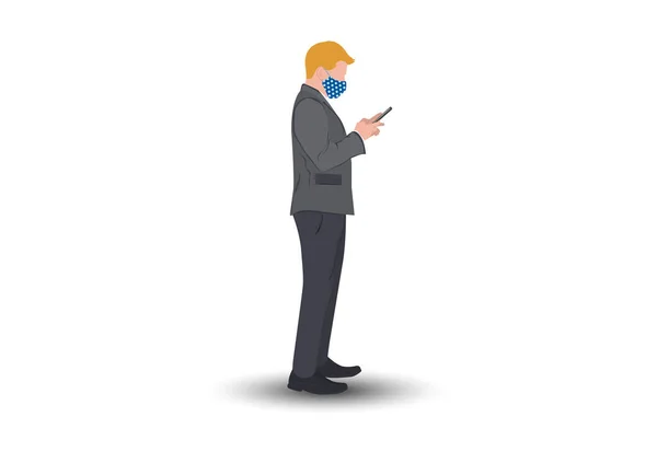 Homme Affaires Debout Utilisant Smartphone Pour Technologie Connexion Concept Utilisant — Image vectorielle
