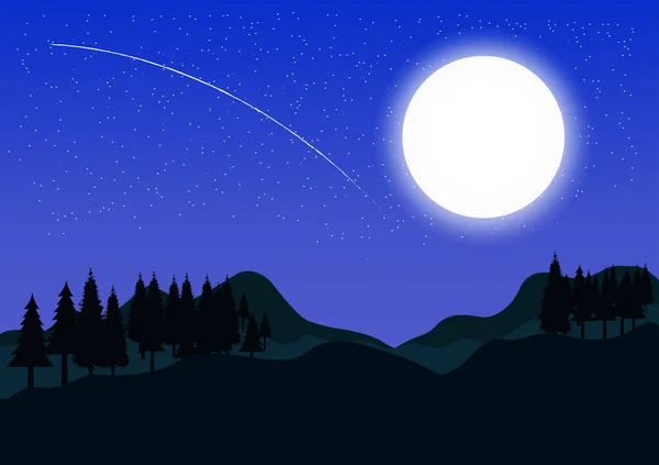 Image Graphique Paysage Vue Forêt Arbre Montagne Silhouette Crépuscule Avec — Image vectorielle