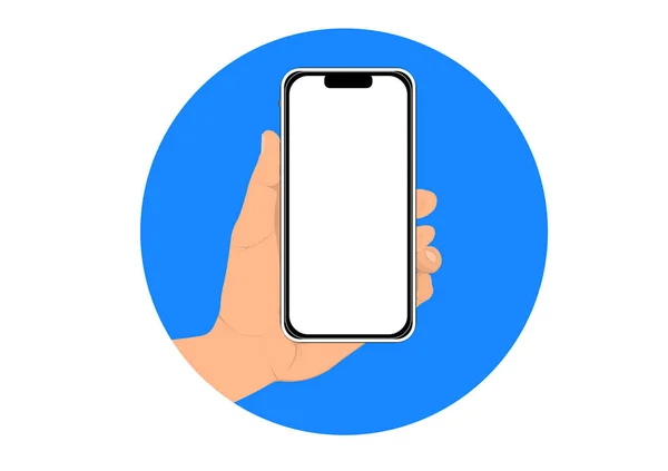 Obraz Grafika Ręka Trzymać Smartfon Okręgu Niebieski Odizolowany Biały Tło — Wektor stockowy