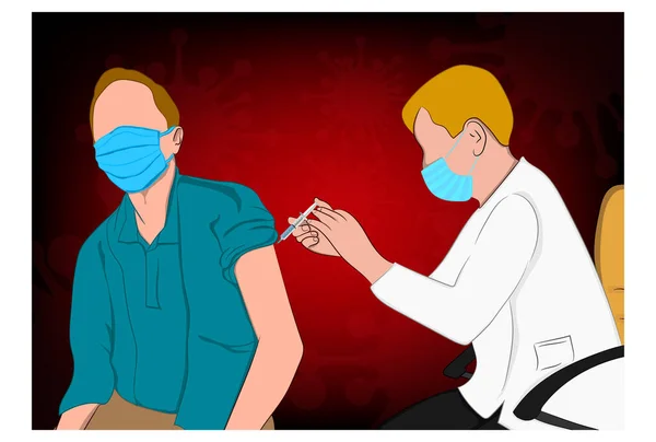 Médecin Dans Une Clinique Administrant Vaccin Contre Coronavirus Homme Concept — Image vectorielle
