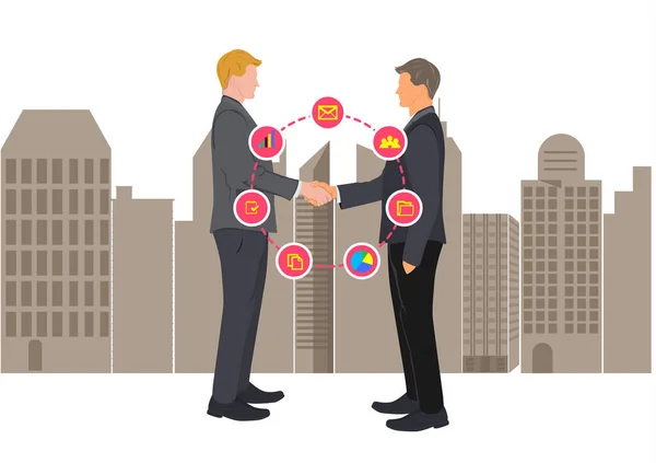 Dessin Graphique Deux Hommes Affaires Serrant Main Concept Connexion Négociation — Image vectorielle
