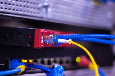 İnternet ağı, konsept iletişim teknolojisine bir anahtarın bağlantı portunu bağlayacak ağ kabloları