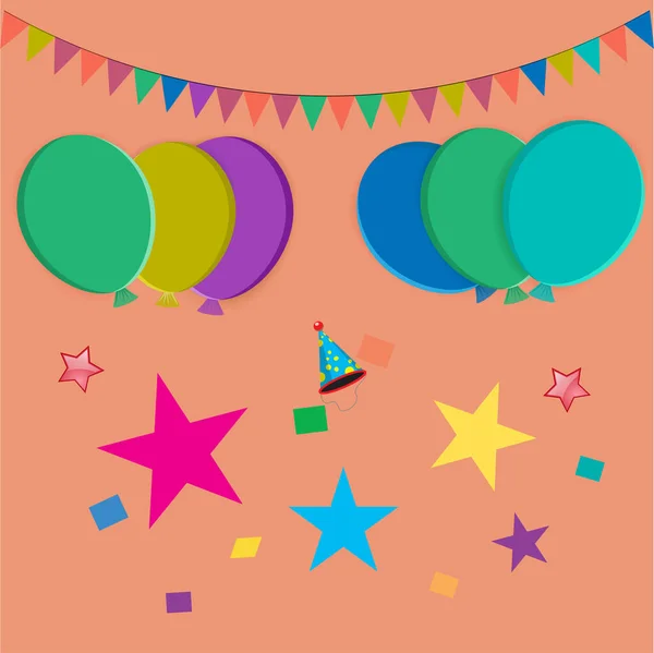 Globos Colorido Cumpleaños Fiesta Montar Ilustración Vector Decoración — Vector de stock
