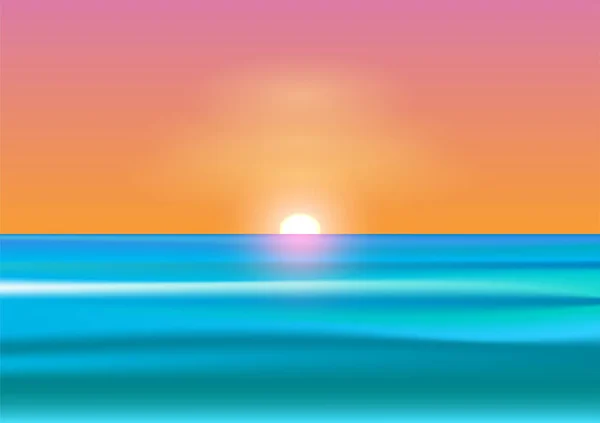 Gráficos Desenho Paisagem Vista Oceano Pôr Sol Crepúsculo Luz Praia — Vetor de Stock