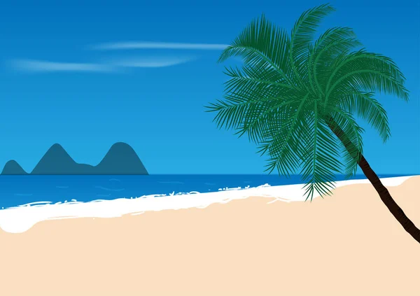 Gráficos Desenho Paisagem Oceano Areia Praia Com Coqueiro Vetor Ilustração —  Vetores de Stock