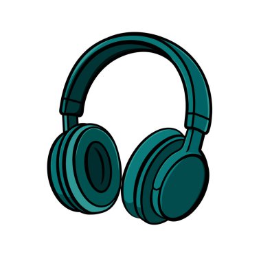 Basit ve modern tasarımı olan kablosuz kulaklıkların düz vektör çizimi, beyaz arka planda izole edilmiş.