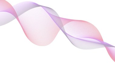 Beyaz arkaplanda, hareket, ses ve dijital akış tasarımını temsil eden pembe ve mor tonlarda renkli soyut dalga çizgisi