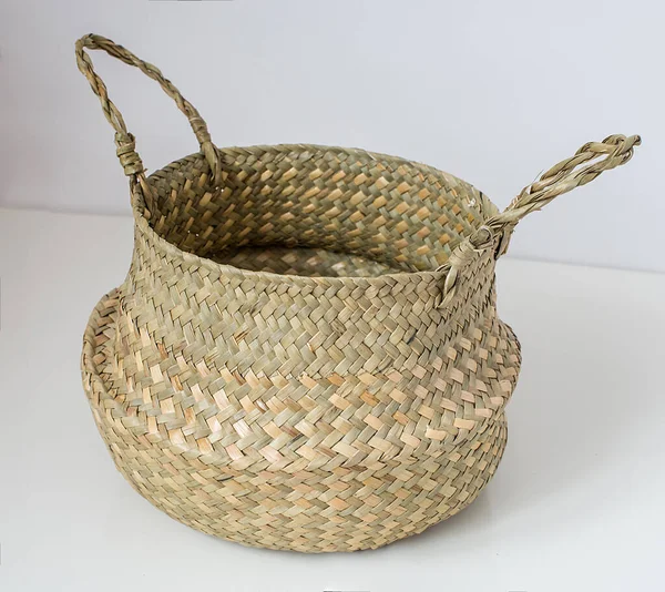 Wicker Basket White Background Hand Made Craft — Stock Photo, Image