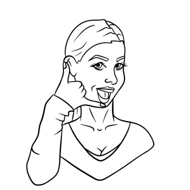 Bana jest yapan bir kızın çıkartması. Vektör çizimi. Bir kızın portresi..