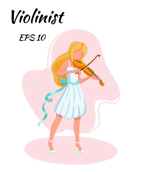 Vioolmeisje Muziek Muziekinstrumenten Bespelen Uitvoerder Cartoon Stijl Vector Illustratie Geïsoleerd — Stockvector