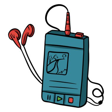 Müzik dinlemek için müzik çalar. Çizgi film tarzında. Dekorasyon ve dekorasyon için..