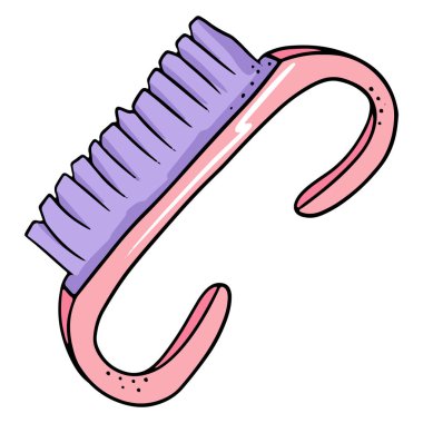 Manikür ve pedikür için çivi temizleme fırçası. Manikür ve pedikür için bir araç. Tasarım ve dekorasyon için çizgi film tarzında vektör illüstrasyonu.