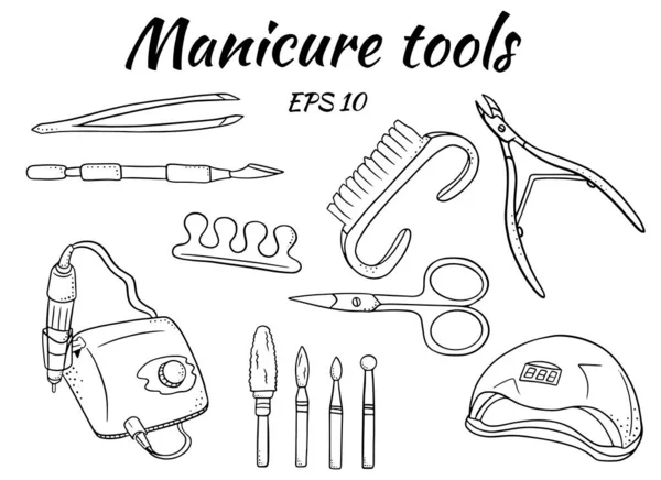 Een Setje Manicure Gereedschap Gereedschap Voor Hardware Manicure Pedicure Apparatuur — Stockvector