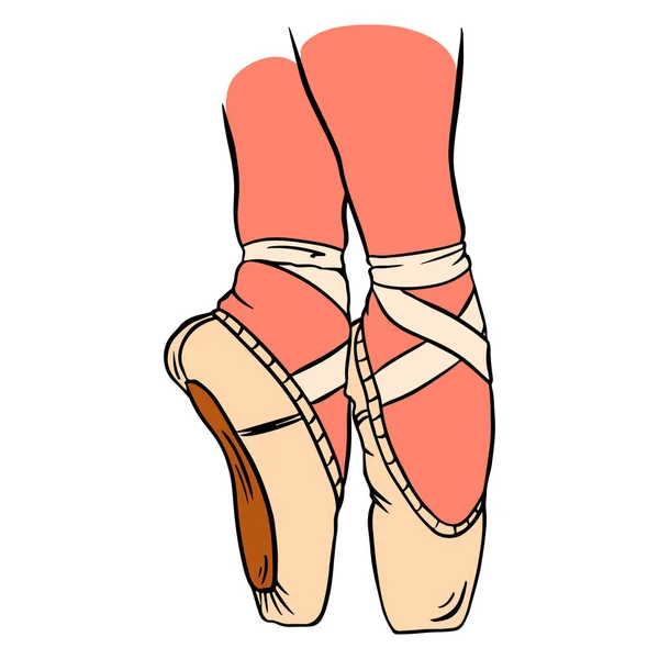 Dance Shoes Ballet Pointe Shoes Pink Pointe Shoes Leg — Stock Vector