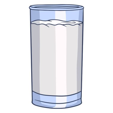 Cam bir şişede süt. Süt ürünleri. Taze süt. Çiftlik ürünleri. Tasarım ve dekorasyon için çizgi film tarzında vektör illüstrasyonu.